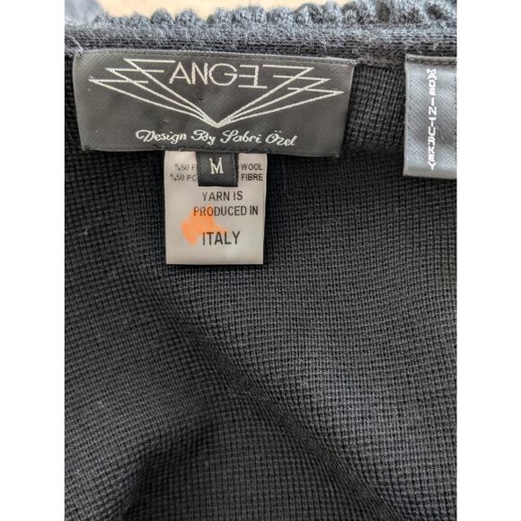 Designer Angel by Sabri Özel Black Knit Wool Blend Cardigan Italy Yarn Artwear - Picture 7 of 10